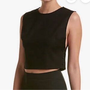 Kendall + Kylie Sleeveless Crop Top with Open Pierced Sides in Black